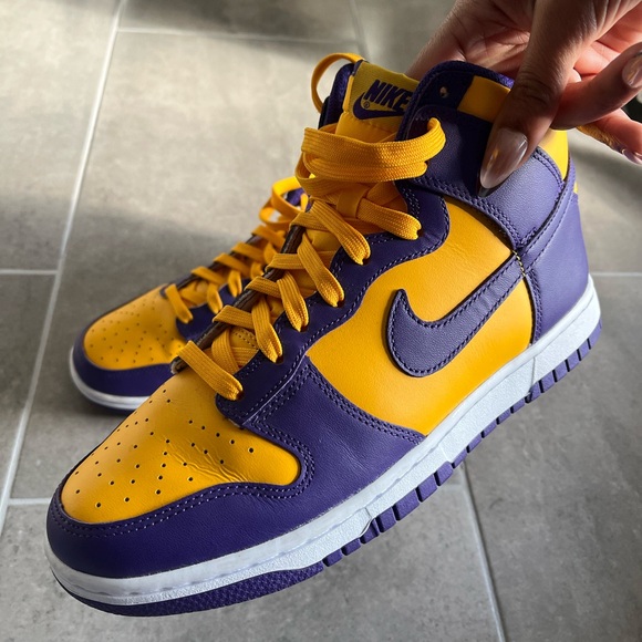 Nike Dunk High Retro Lakers Sneakers Men’s Size 8.5 Good Condition - Picture 2 of 9